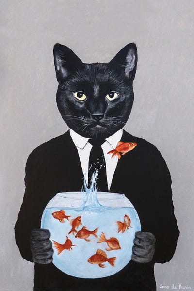 Black Cats: Black Cat With Fishbowl by Coco de Paris