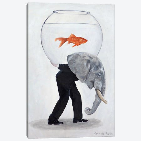 Elephant Carrying Fishbowl Canvas Print #COC485} by Coco de Paris Canvas Print