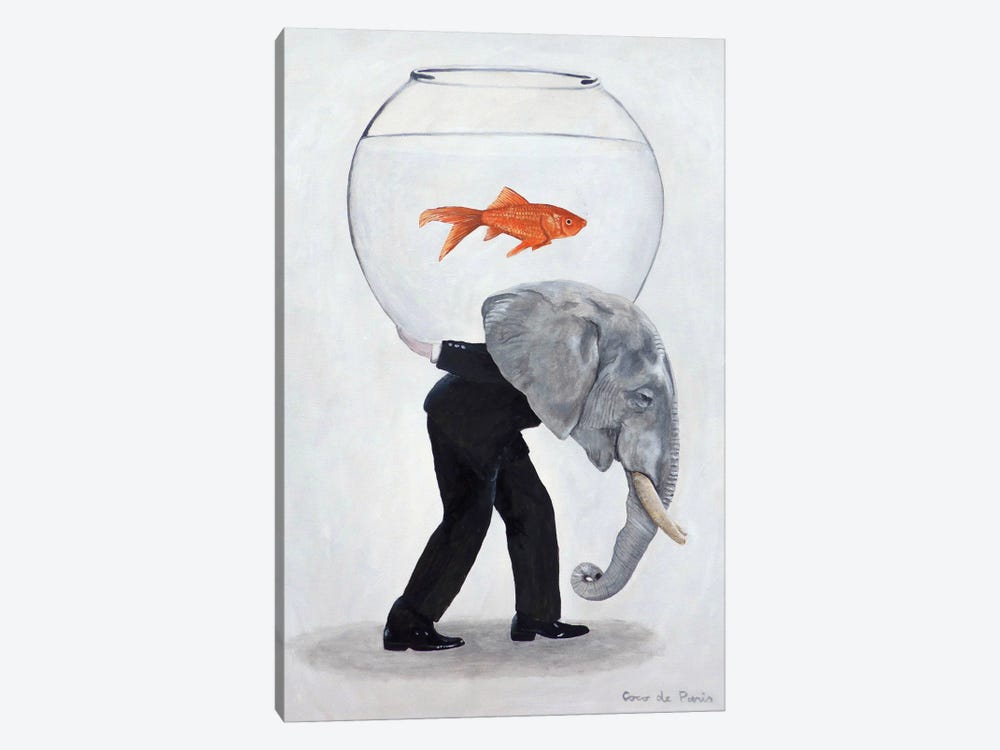 Elephant Carrying Fishbowl by Coco de Paris 1-piece Canvas Art Print