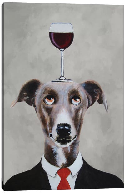 Greyhound With Wineglass Canvas Art Print - Greyhound Art