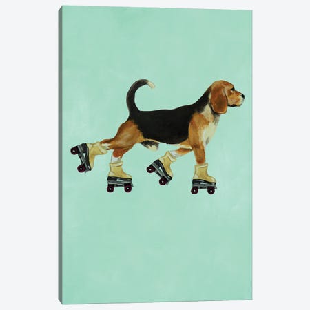 Beagle With Rollerskates Canvas Print #COC495} by Coco de Paris Canvas Artwork