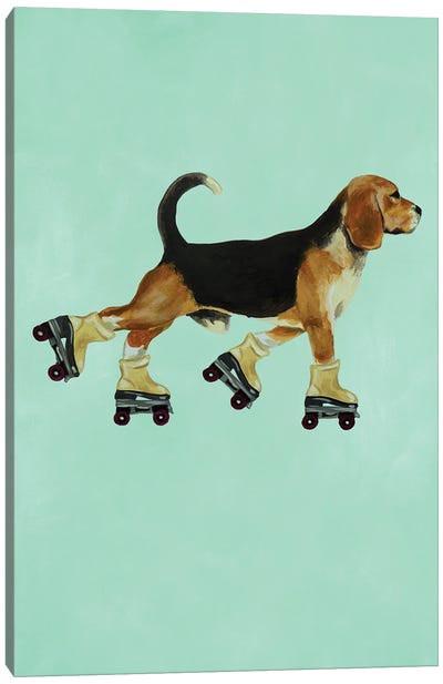 Beagle With Rollerskates Canvas Art Print - Beagle Art