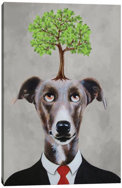 Greyhound With Tree Canvas Art Print - Greyhound Art
