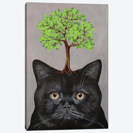 Black Cat With Tree Canvas Print #COC501} by Coco de Paris Art Print