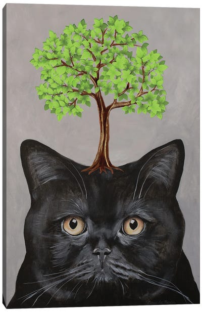 Black Cat With Tree Canvas Art Print - Coco de Paris