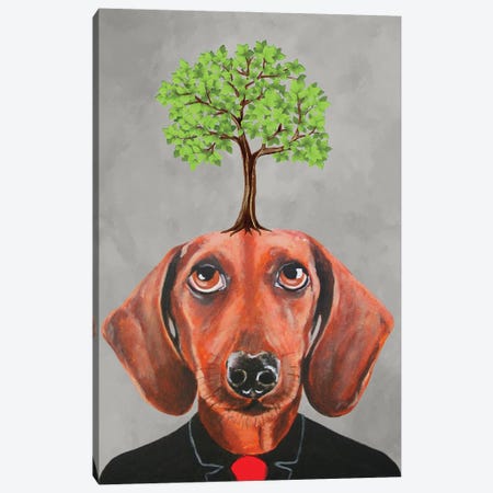 Dachshund With Tree Canvas Print #COC502} by Coco de Paris Canvas Art Print