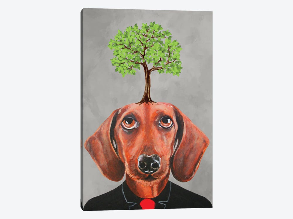 Dachshund With Tree 1-piece Canvas Art Print