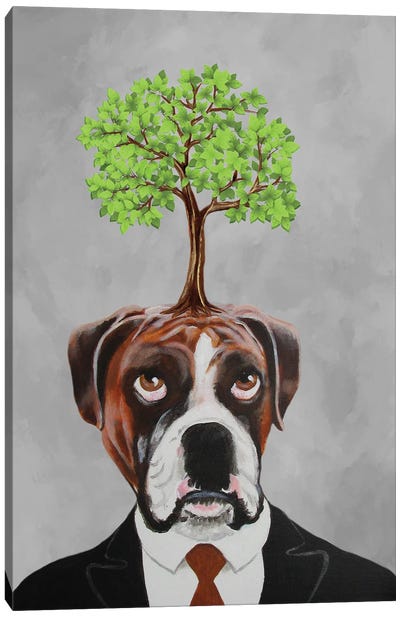 Boxer With Tree Canvas Art Print - Pet Dad
