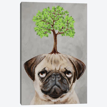 Pug With A Tree Canvas Print #COC505} by Coco de Paris Canvas Wall Art