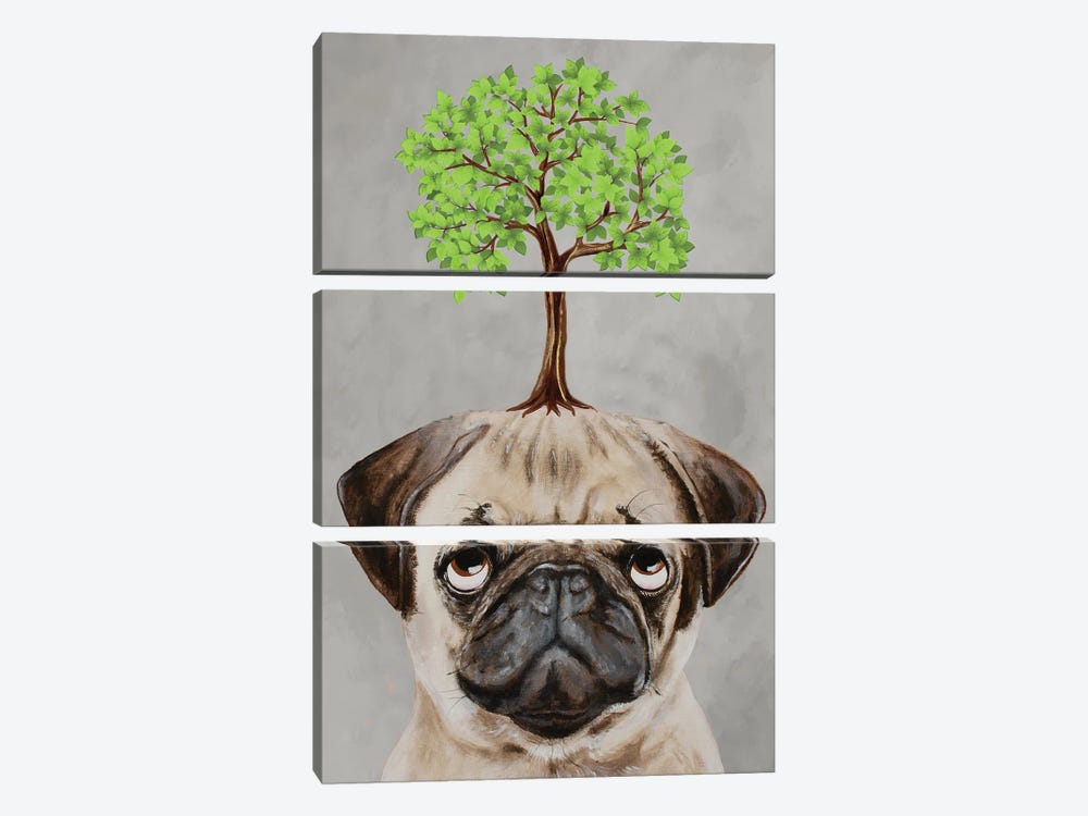 Pug With A Tree by Coco de Paris 3-piece Canvas Art