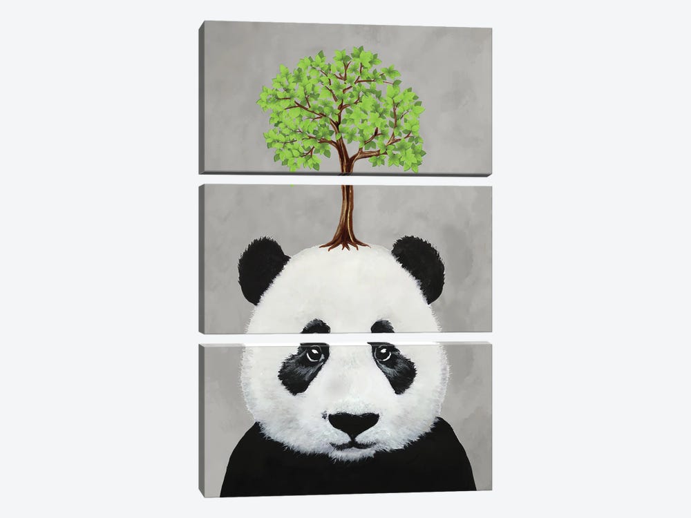 Panda With A Tree by Coco de Paris 3-piece Canvas Print