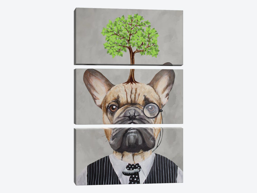 French Bulldog With A Tree 3-piece Canvas Wall Art