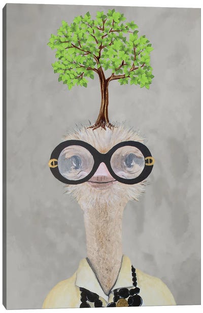 Iris Apfel Ostrich With A Tree Canvas Art Print - Model & Fashion Icon Art