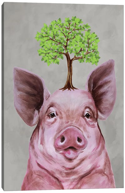 Pig With A Tree Canvas Art Print - Coco de Paris