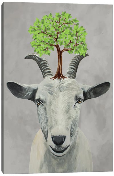 Goat With A Tree Canvas Art Print - Goat Art