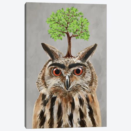 Owl With A Tree Canvas Print #COC513} by Coco de Paris Canvas Wall Art