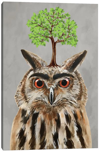Owl With A Tree Canvas Art Print - Coco de Paris