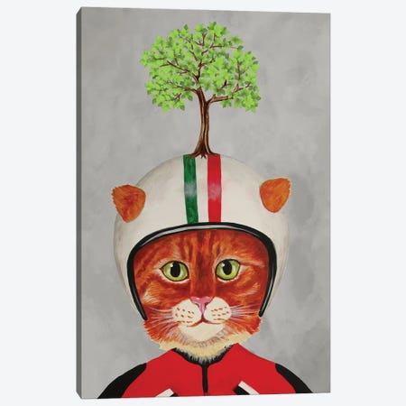 Cat With Helmet And A Tree Canvas Print #COC514} by Coco de Paris Art Print