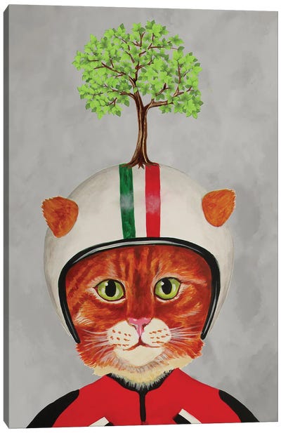 Cat With Helmet And A Tree Canvas Art Print - Coco de Paris