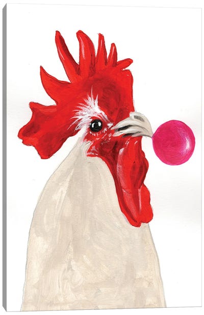 Rooster With Bubblegum Canvas Art Print - Bubble Gum