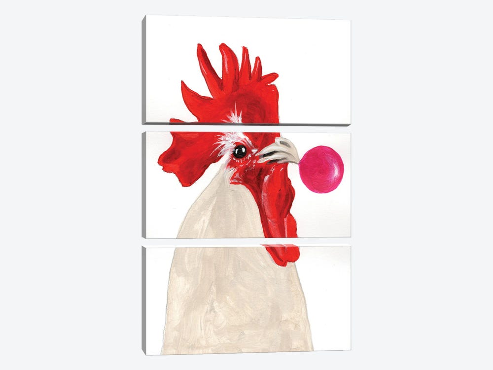 Rooster With Bubblegum by Coco de Paris 3-piece Canvas Print