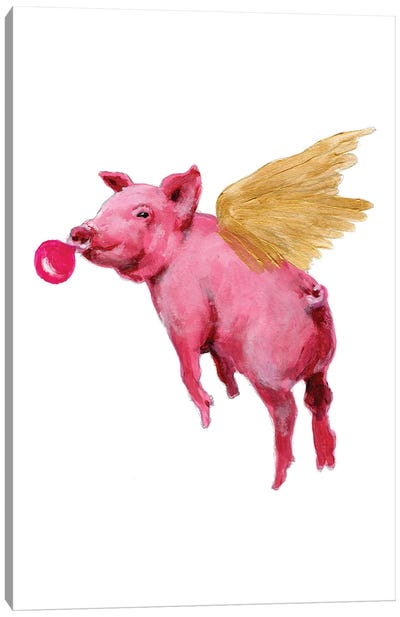 Flying Pig With Bubblegum Canvas Art Print - Bubble Gum