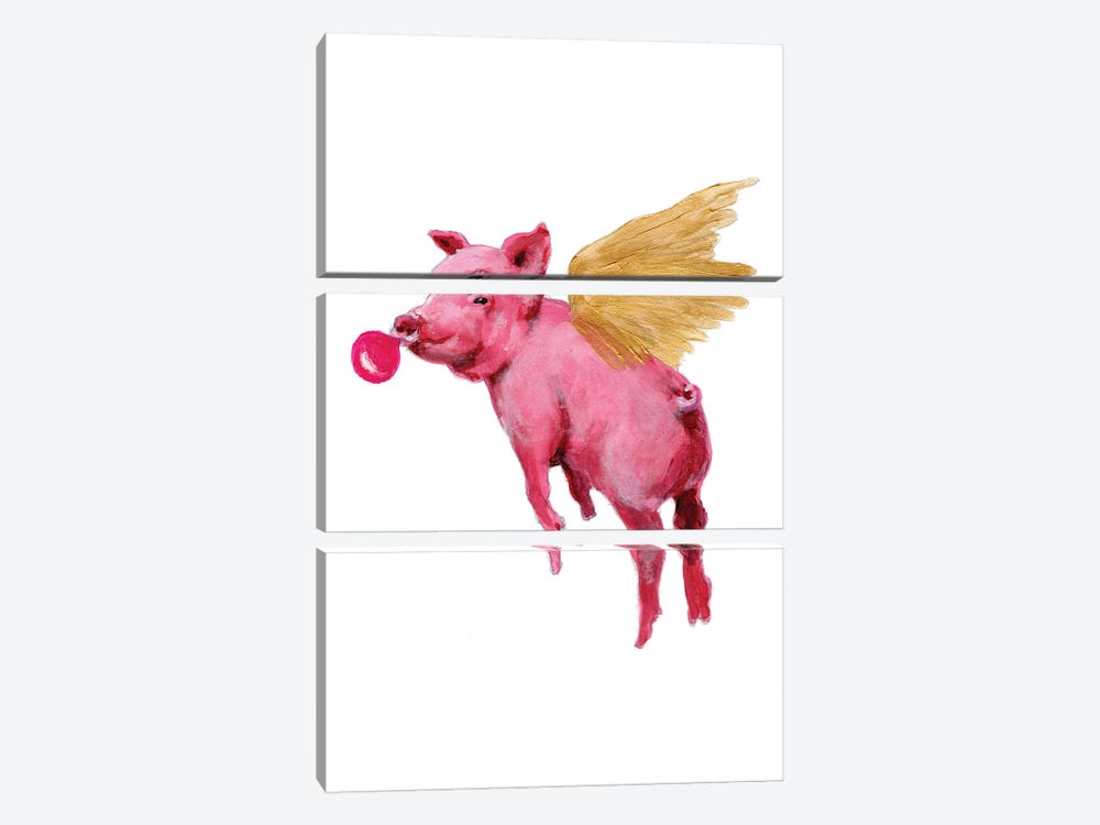 Flying Pig With Bubblegum by Coco de Paris 3-piece Canvas Art