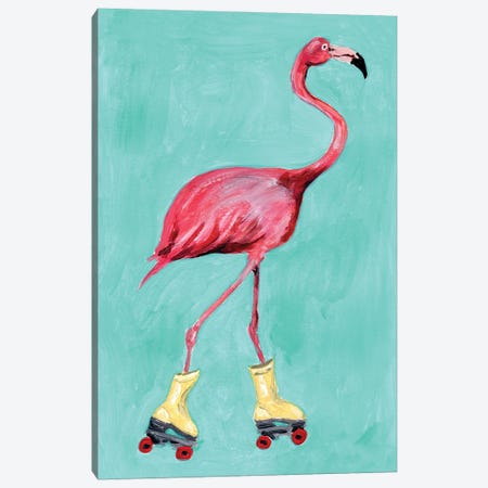 Rollerskate Flamingo Canvas Print #COC517} by Coco de Paris Canvas Art Print
