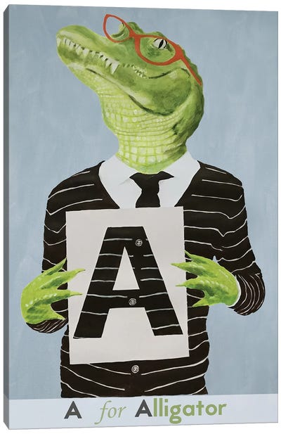 A For Alligator Canvas Art Print - Kids Educational Art