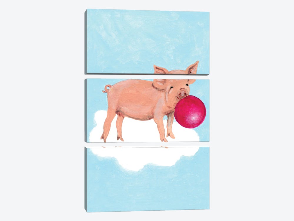 Piggy With Bubblegum by Coco de Paris 3-piece Canvas Art Print