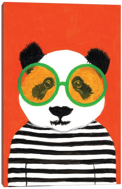 Stripy Panda Canvas Art Print - Panda Art