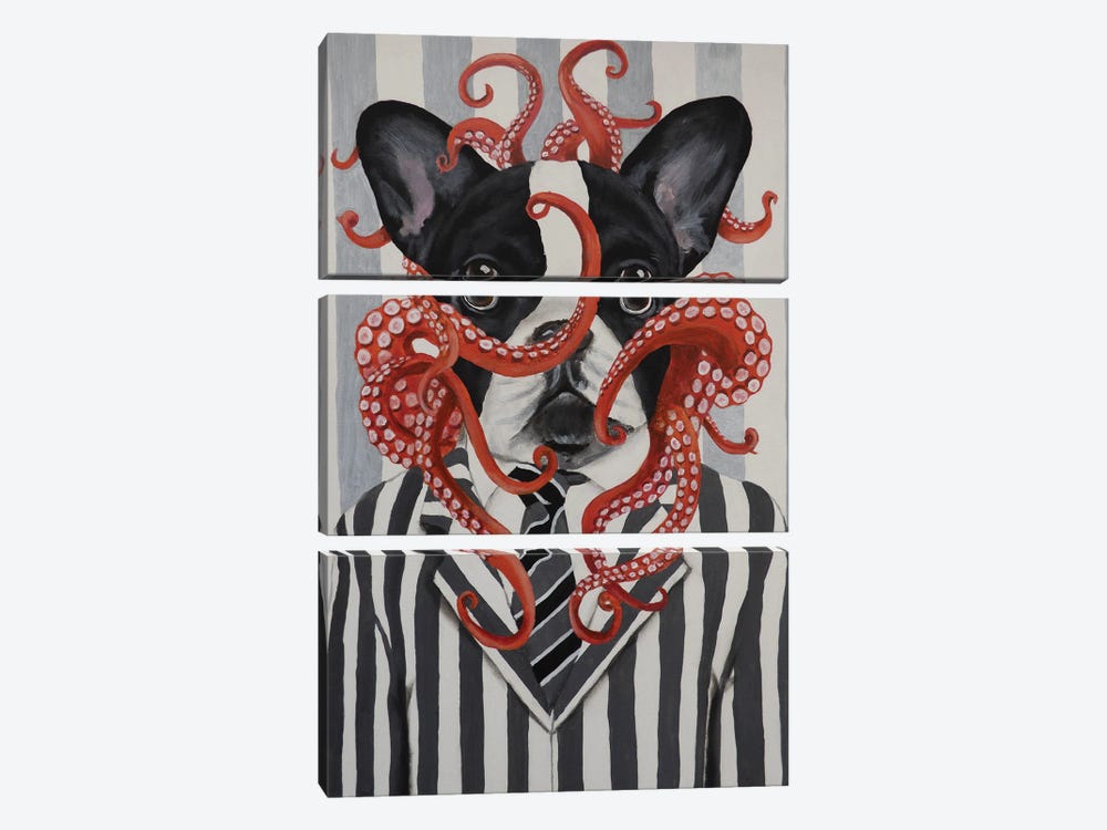 French Bulldog With Octopus by Coco de Paris 3-piece Canvas Wall Art
