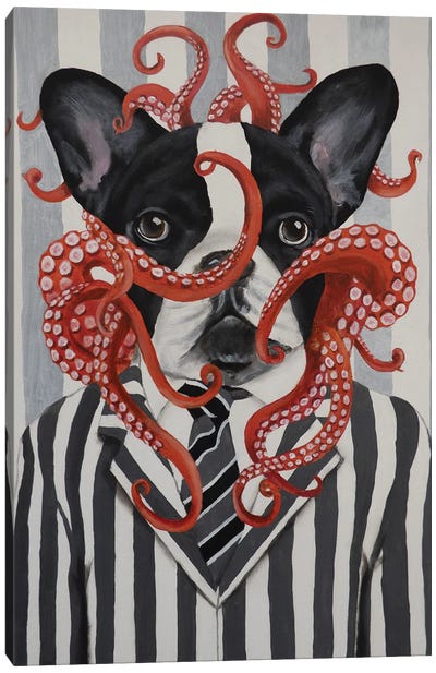 French Bulldog With Octopus Canvas Art Print - Octopus Art