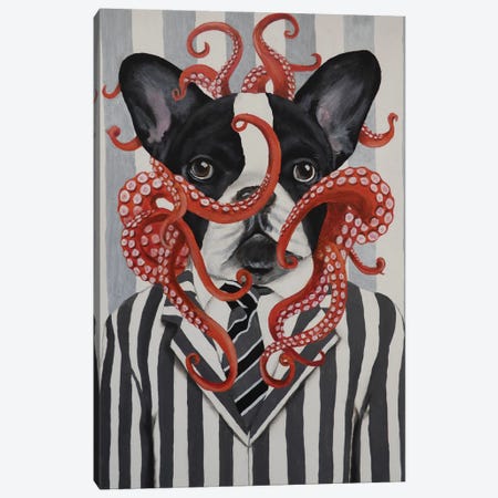 French Bulldog With Octopus Canvas Print #COC527} by Coco de Paris Canvas Art
