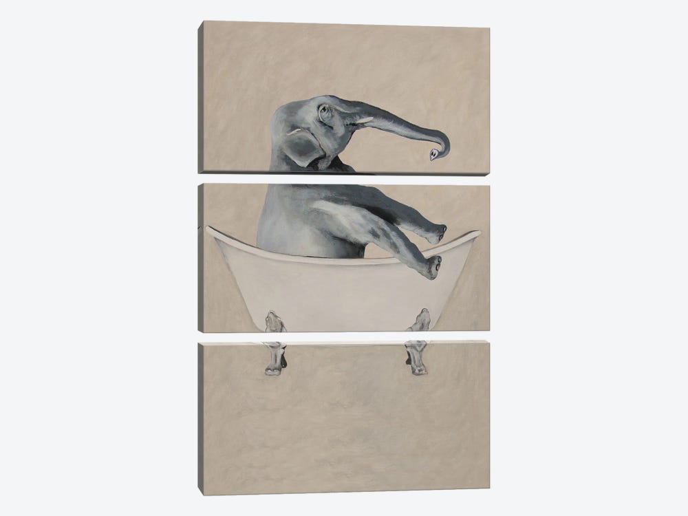 Elephant In Bathtub by Coco de Paris 3-piece Canvas Artwork