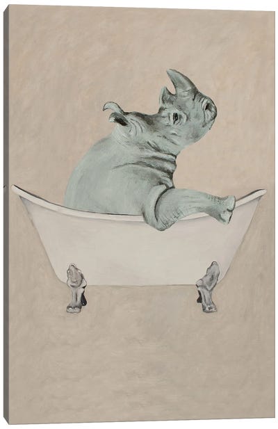 Rhinoceros In Bathtub Canvas Art Print - Rhinoceros Art
