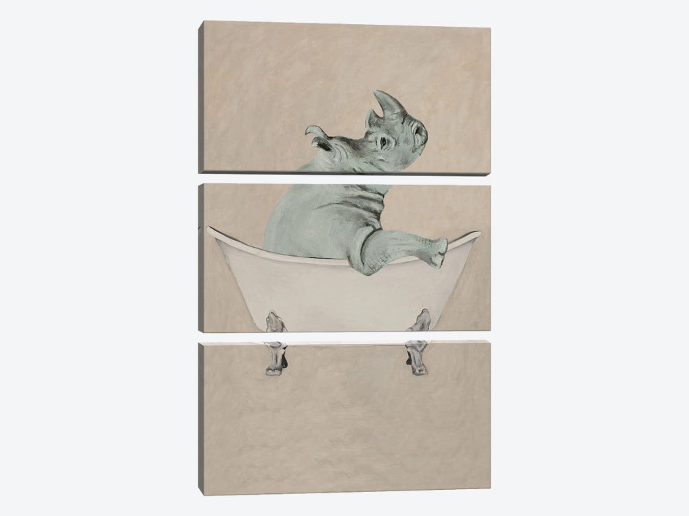Rhinoceros In Bathtub by Coco de Paris 3-piece Canvas Print