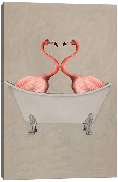Flamingos In Bathtub Canvas Art Print - Flamingo Art
