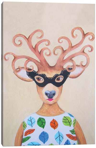 Masked Deer Lady Canvas Art Print - Deer Art