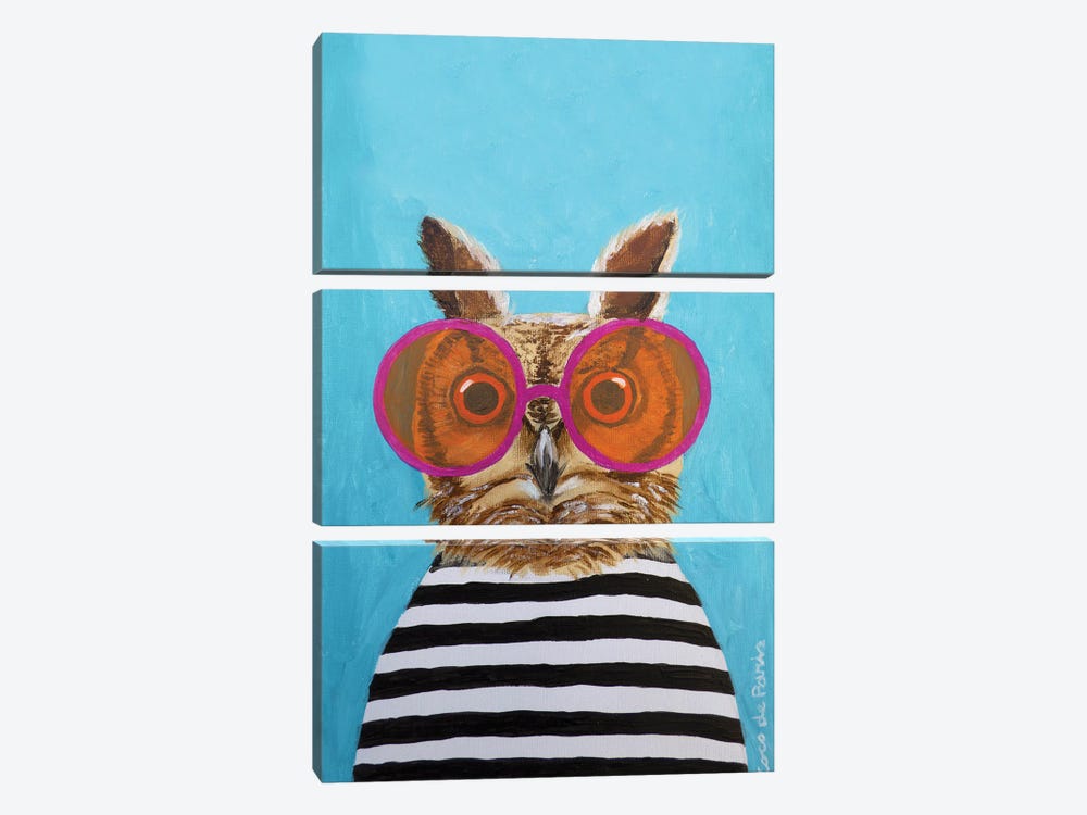 Stripey Owl by Coco de Paris 3-piece Canvas Art Print