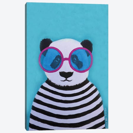 Stripey Panda With Sunglasses Canvas Print #COC546} by Coco de Paris Canvas Art