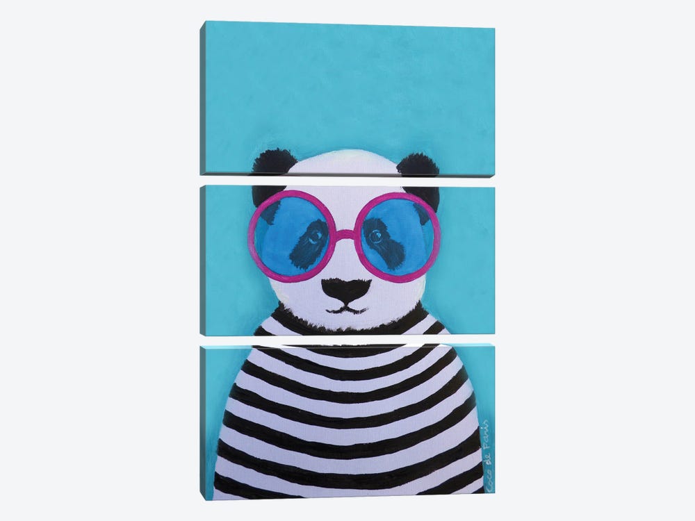 Stripey Panda With Sunglasses by Coco de Paris 3-piece Canvas Art Print