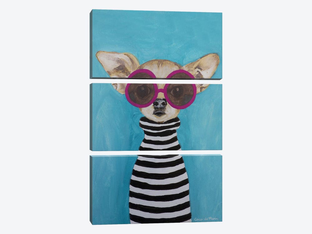 Stripey Chihuahua by Coco de Paris 3-piece Canvas Print