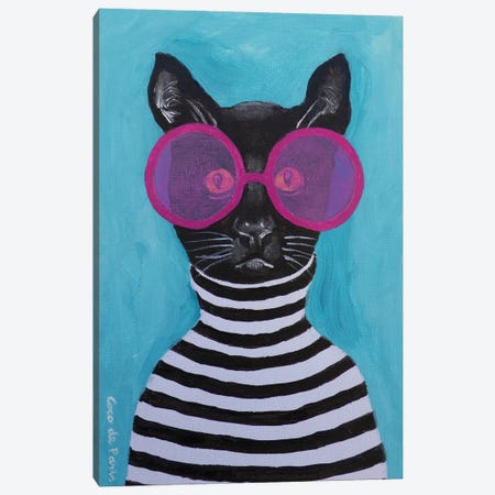 Stripey Black Cat Canvas Print #COC549} by Coco de Paris Art Print