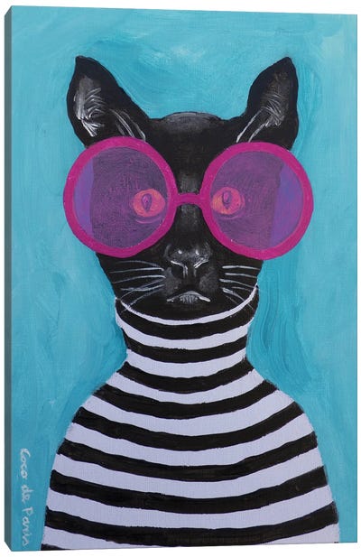 Stripey Black Cat Canvas Art Print - Coco de Paris