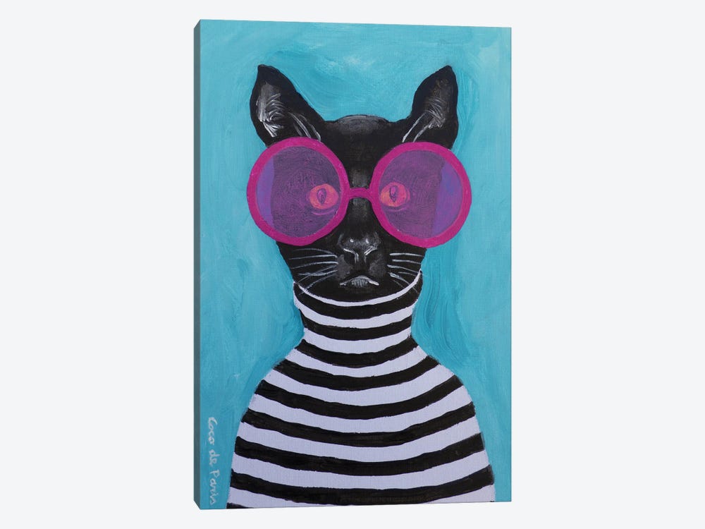 Stripey Black Cat by Coco de Paris 1-piece Canvas Artwork