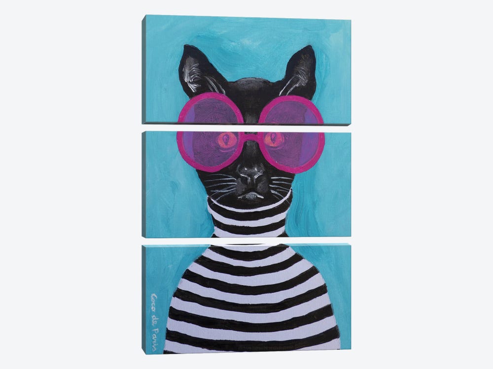 Stripey Black Cat by Coco de Paris 3-piece Canvas Wall Art