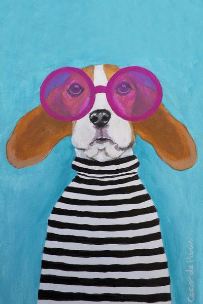 Stripey Beagle by Coco de Paris metal wall art