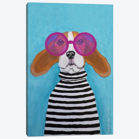 Stripey Beagle Canvas Print #COC550} by Coco de Paris Canvas Artwork