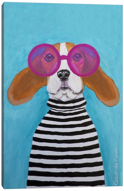 Stripey Beagle Canvas Art Print - Coco de Paris